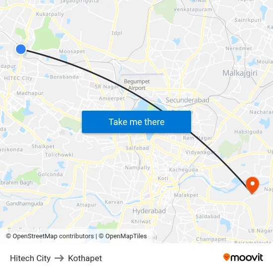 Hitech City to Kothapet map