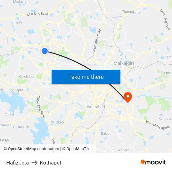 Hafizpeta to Kothapet map
