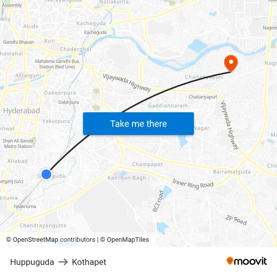 Huppuguda to Kothapet map