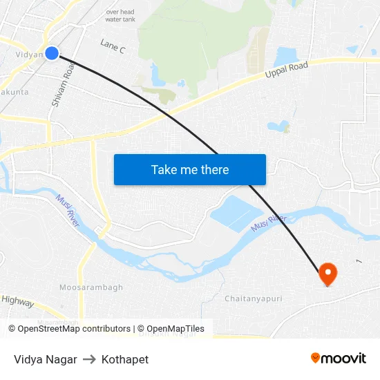 Vidya Nagar to Kothapet map