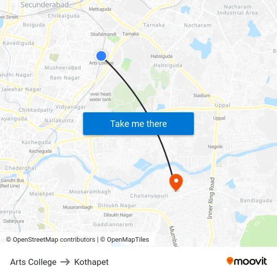 Arts College to Kothapet map