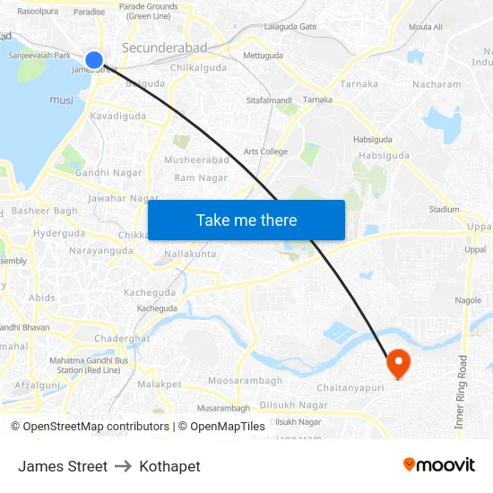 James Street to Kothapet map