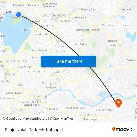 Sanjeevaiah Park to Kothapet map