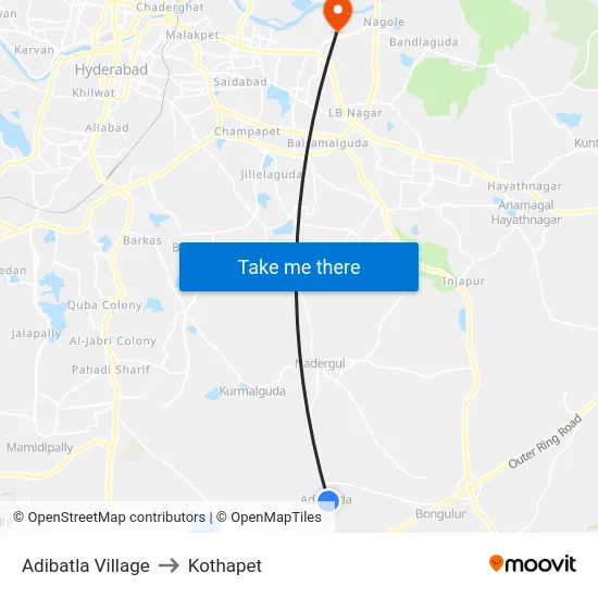 Adibatla Village to Kothapet map