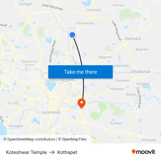 Koteshwar Temple to Kothapet map