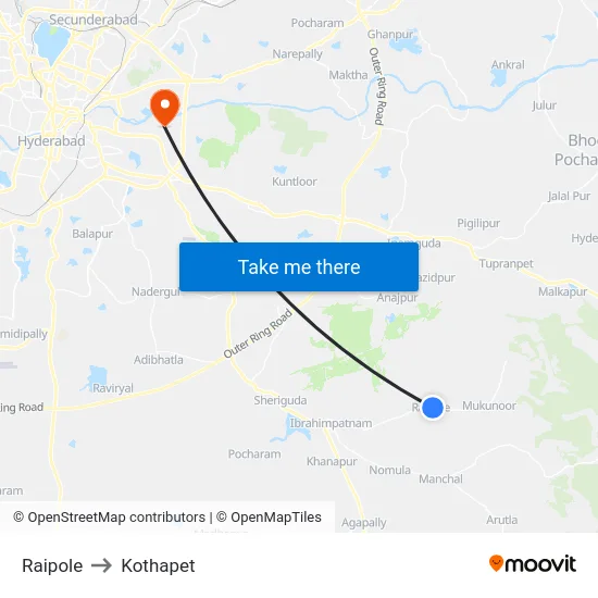 Raipole to Kothapet map