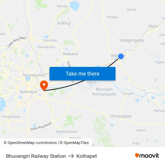 Bhuvangiri Railway Station to Kothapet map