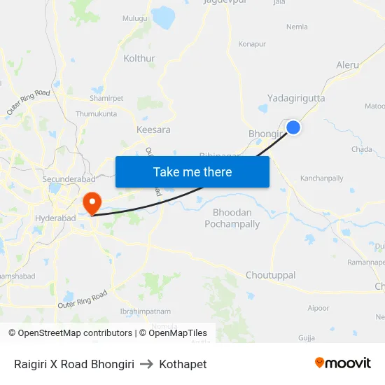 Raigiri X Road Bhongiri to Kothapet map