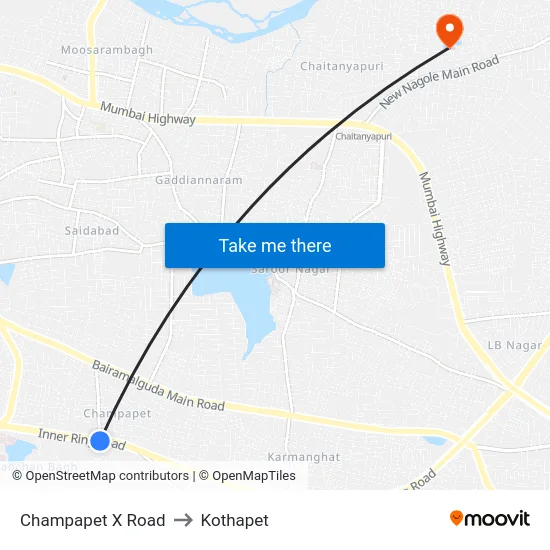 Champapet X Road to Kothapet map