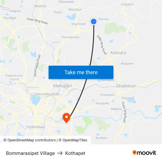 Bommarasipet Village to Kothapet map