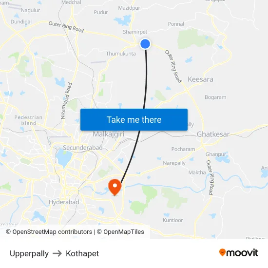 Upperpally to Kothapet map