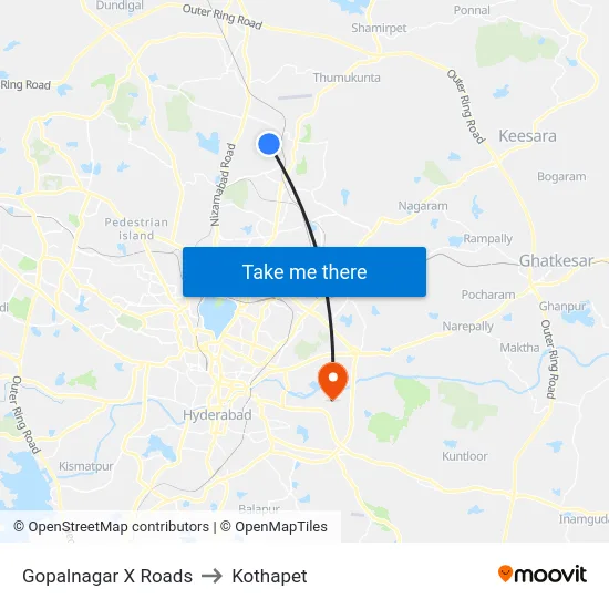 Gopalnagar X Roads to Kothapet map