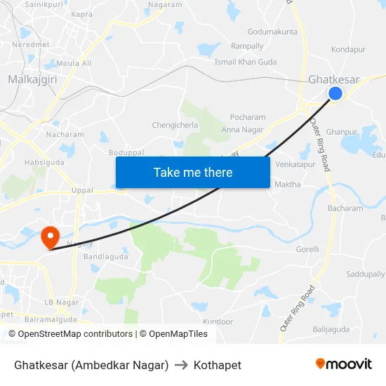 Ghatkesar (Ambedkar Nagar) to Kothapet map