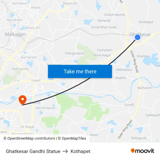 Ghatkesar Gandhi Statue to Kothapet map