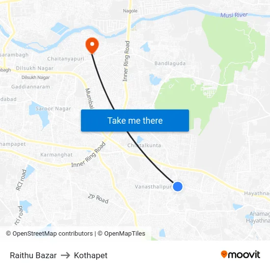 Raithu Bazar to Kothapet map