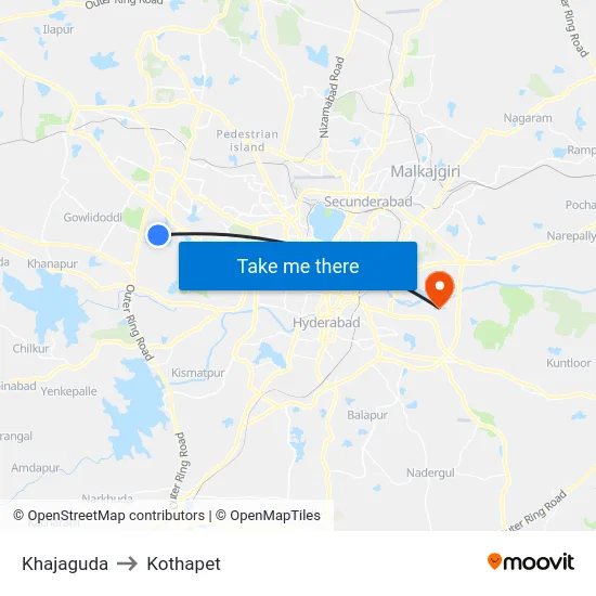 Khajaguda to Kothapet map
