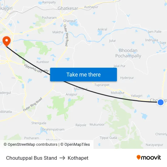 Choutuppal Bus Stand to Kothapet map