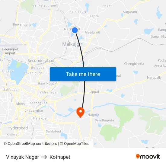 Vinayak Nagar to Kothapet map