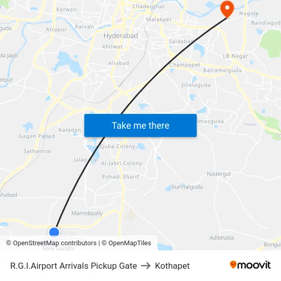 R.G.I.Airport Arrivals Pickup Gate to Kothapet map