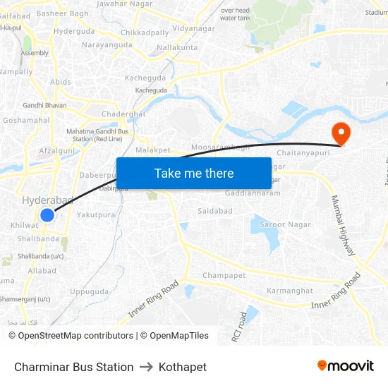 Charminar Bus Station to Kothapet map