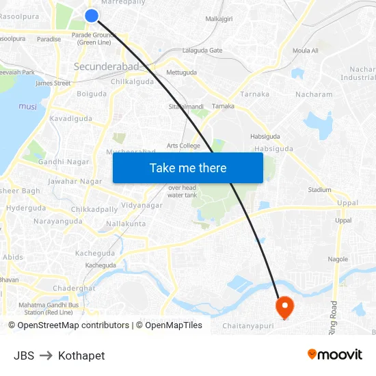 JBS to Kothapet map
