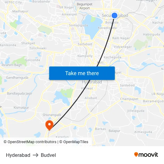 Hyderabad to Budvel map