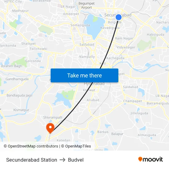 Secunderabad Station to Budvel map