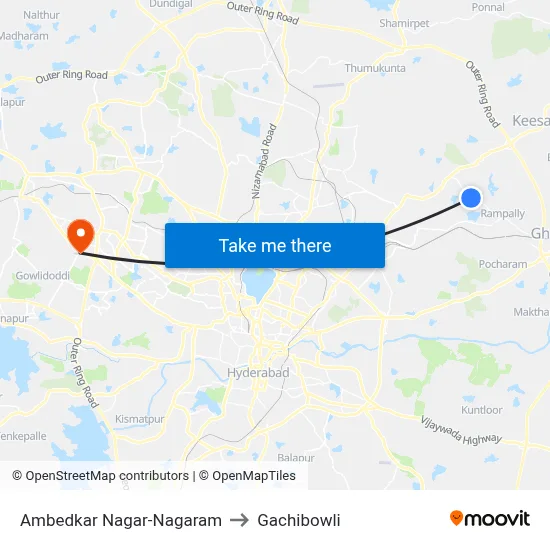 Ambedkar Nagar-Nagaram to Gachibowli map