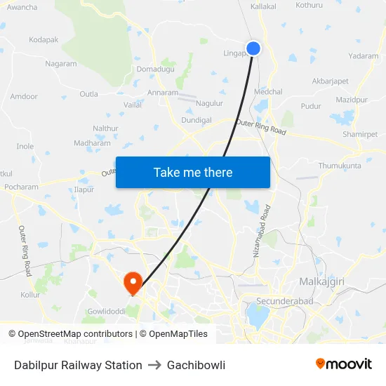 Dabilpur Railway Station to Gachibowli map