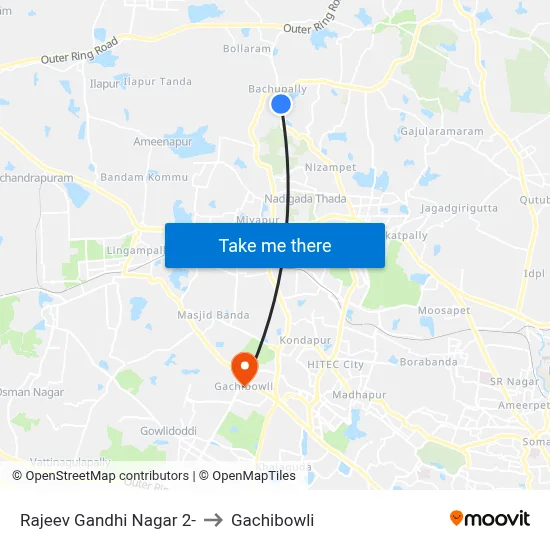 Rajeev Gandhi Nagar 2- to Gachibowli map