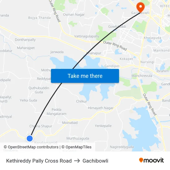 Kethireddy Pally Cross Road to Gachibowli map
