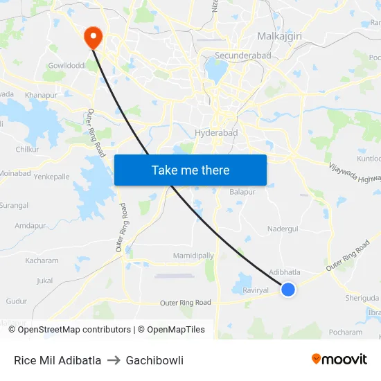 Rice  Mil Adibatla to Gachibowli map