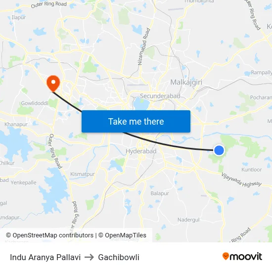 Indu Aranya Pallavi to Gachibowli map