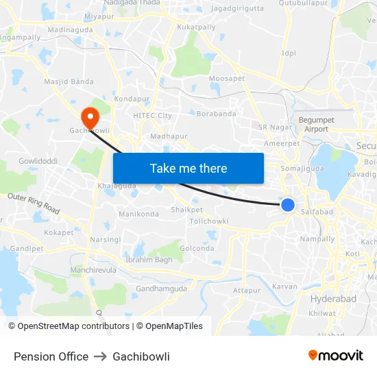 Pension Office to Gachibowli map