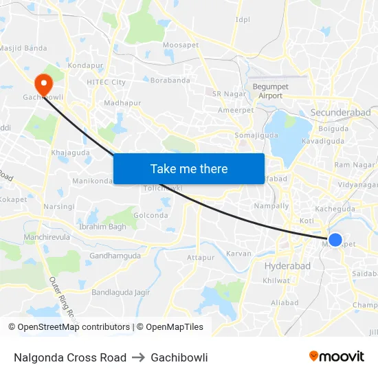 Nalgonda Cross Road to Gachibowli map