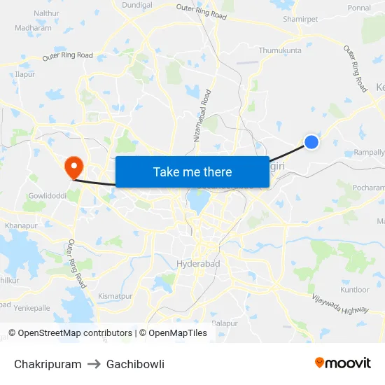 Chakripuram to Gachibowli map