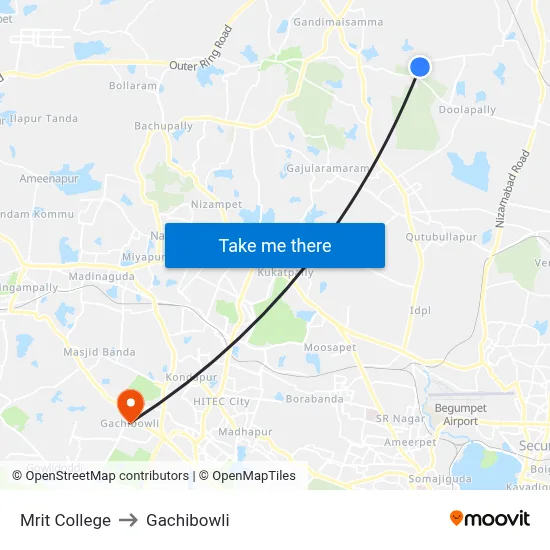 Mrit College to Gachibowli map