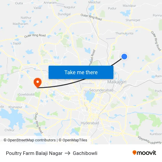 Zphs Balaji Nagar Twd Balajinagar to Gachibowli map