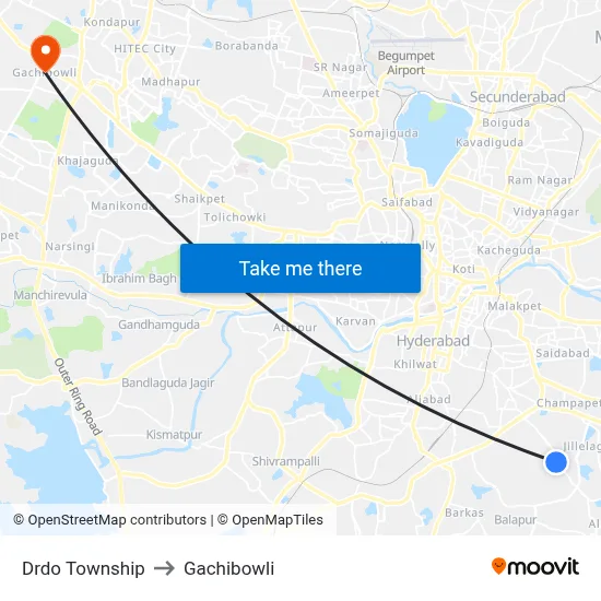 Bdl Factory Twd Secunderabad to Gachibowli map