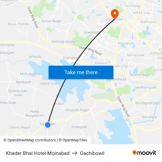 Khader Bhai Hotel-Moinabad to Gachibowli map