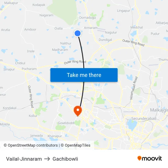 Vailal Twd Secunderabad to Gachibowli map
