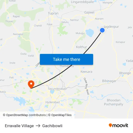 Erravalle Village to Gachibowli map