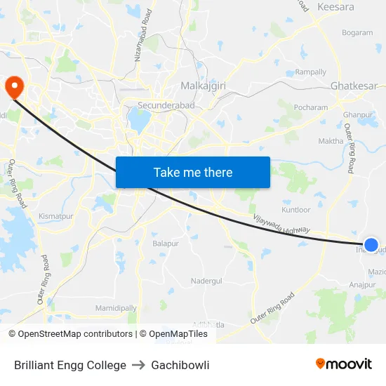Brilliant Engg College to Gachibowli map