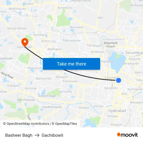 Basheer Bagh to Gachibowli map