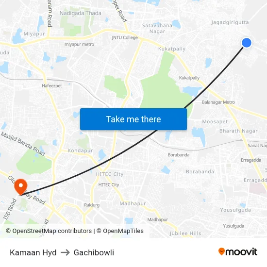 Kamaan Hyd Bus Stop to Gachibowli map