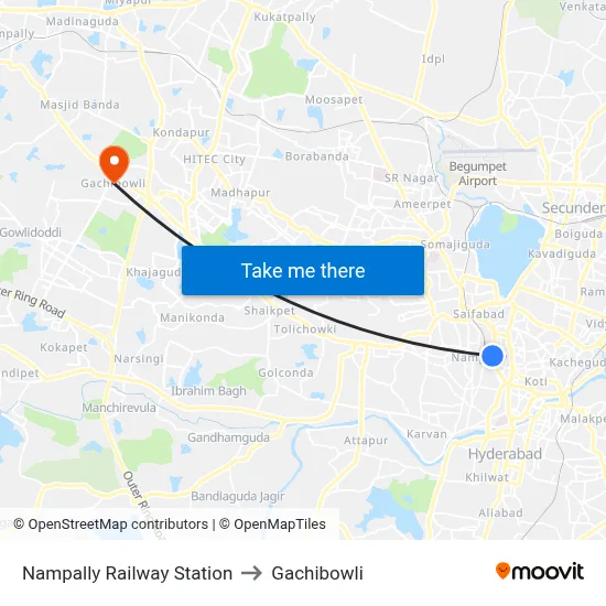 Nampally Railway Station to Gachibowli map