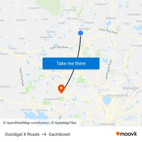 Dundigal X Roads to Gachibowli map