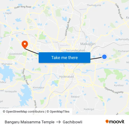 Bangaru Maisamma Temple to Gachibowli map