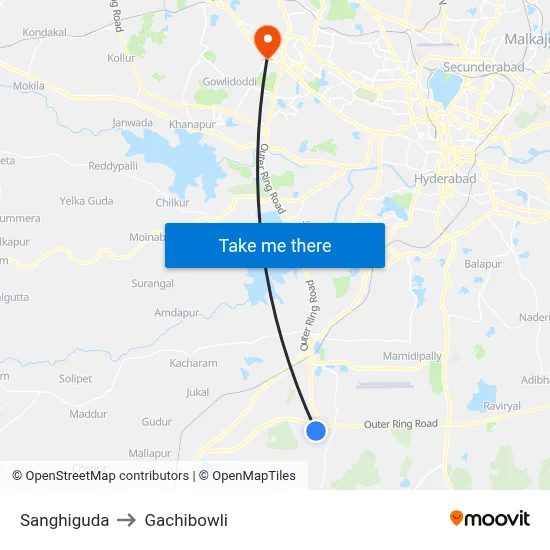Sanghiguda Twd Shamshabad to Gachibowli map