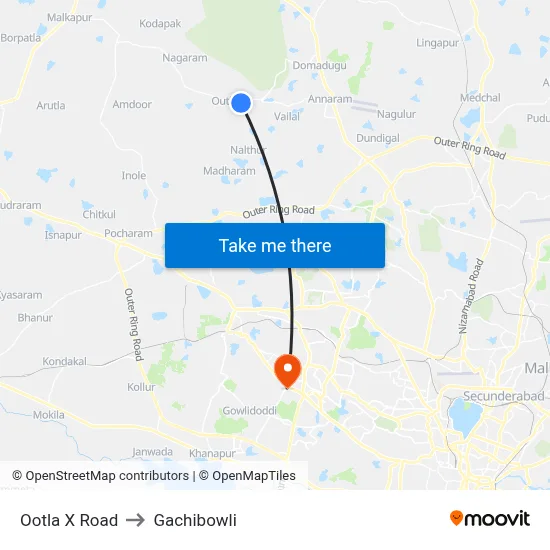 Ootla X Road Twd Patancheru to Gachibowli map